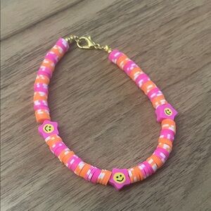 Pink & Orange Smiley Star Beaded Bracelet